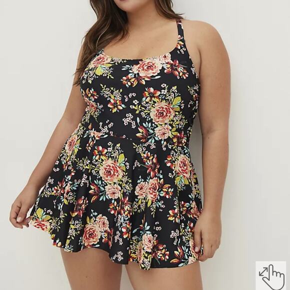 Torrid NWT Short Length Side Tie Swim Dress - Floral Size 0X Adjustable Strap - Picture 2 of 8